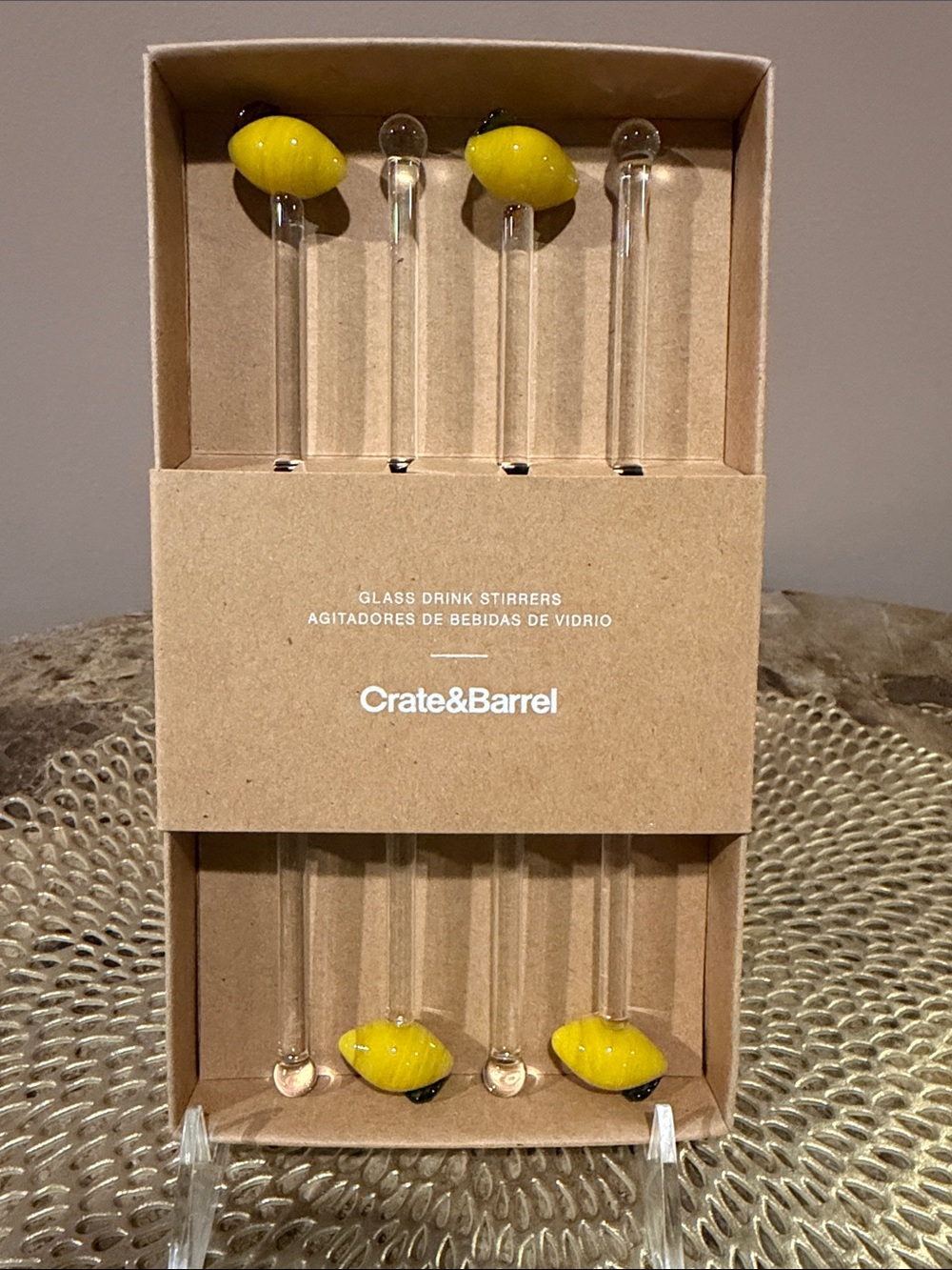 Crate&Barrel Lemin Glass Stirrers, Set of 4